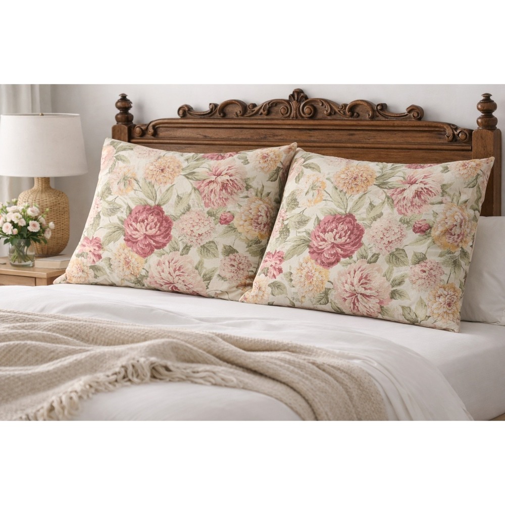 Vtg‎ 90s Cannon Floral Pillowcases Cotton Poly Blend Floral Standard Set of 2